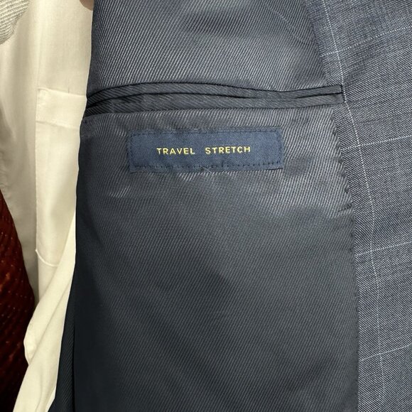 STAFFORD jacket blazer sport coat travel stretch windowpane plaid mid blue 42L - Picture 8 of 10